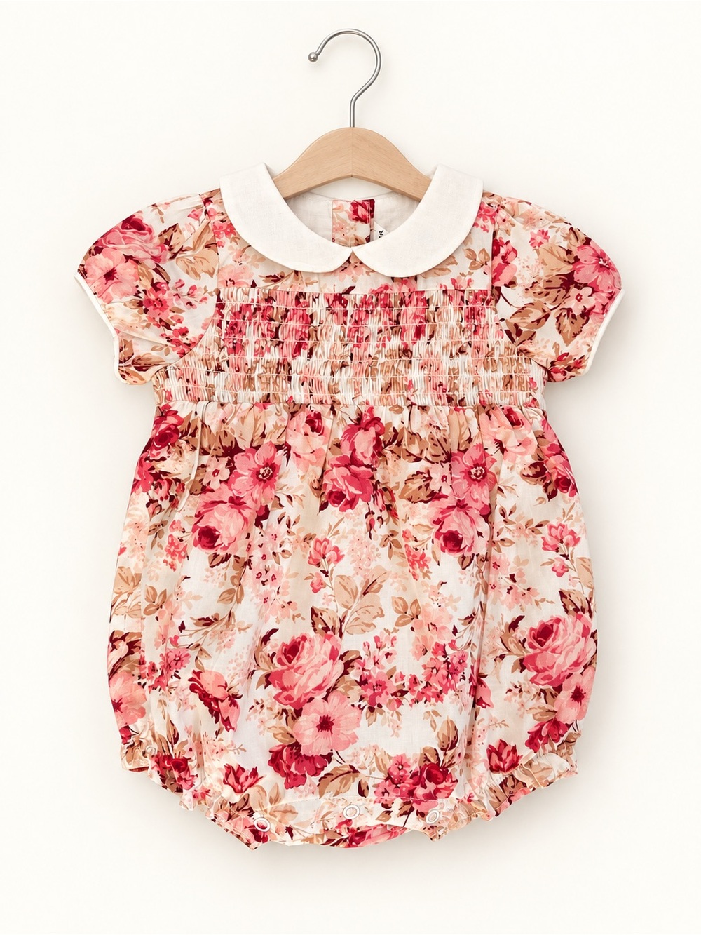 NWT Janie and Jack Pink Floral Smocked Bubble Romper 0–3M